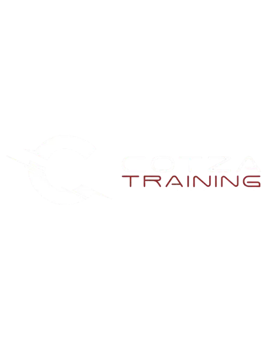 Logo de Cotza Training : une lettre C stylisée en blanc et le texte "COTZA TRAINING" en blanc et rouge sur fond noir.